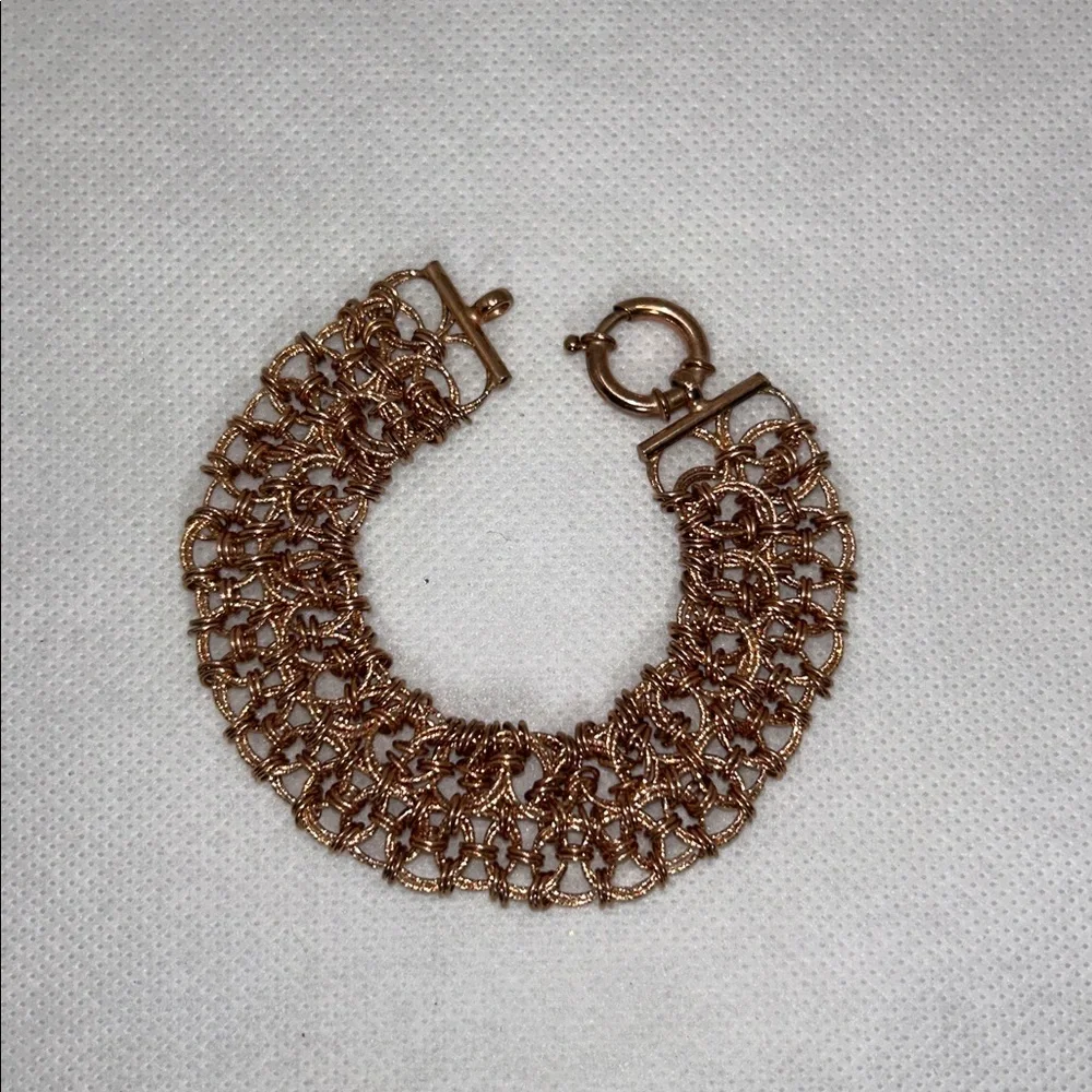 NWOT Rose Gold Plated Sterling Silver Textured Rings Custom Closure Bracelet